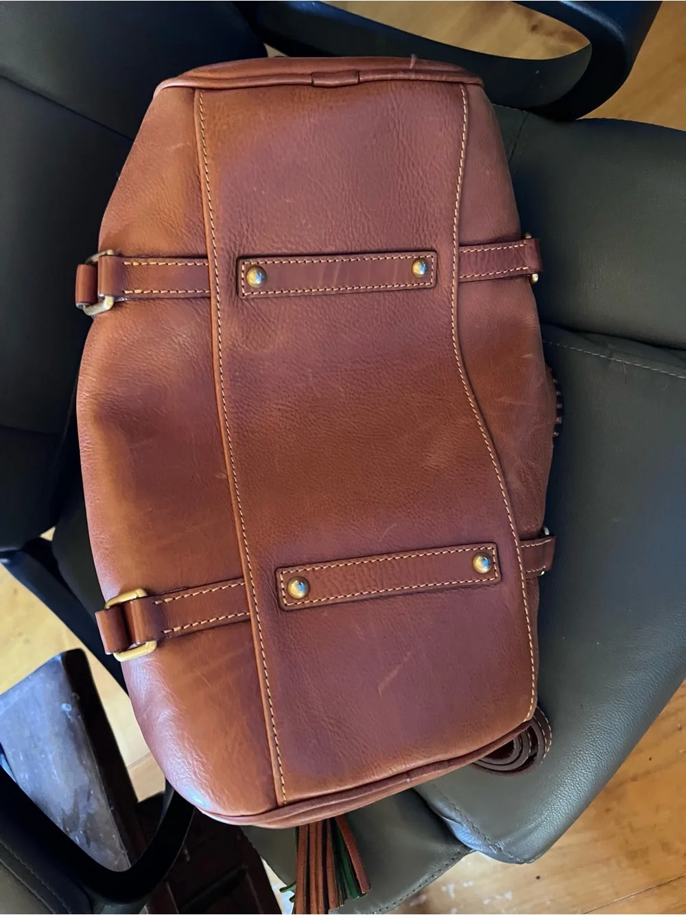 Dooney & Bourke Brown Leather Shoulder Bag with Green Suede Interior